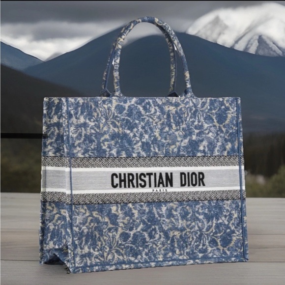 Dior Handbags - Dior Large Book Tote Brocart Embroidery With Denim Effect